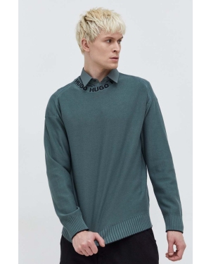 HUGO sweter bawełniany męski kolor zielony lekki