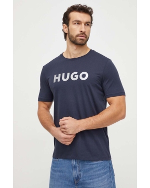 HUGO t-shirt bawełniany męski kolor granatowy z nadrukiem