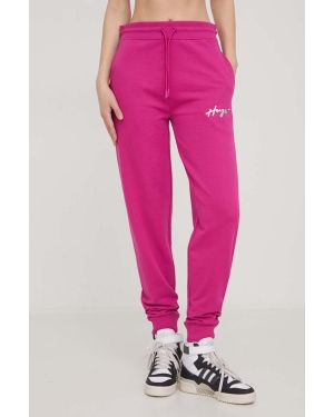 HUGO spodnie dresowe kolor różowy gładkie