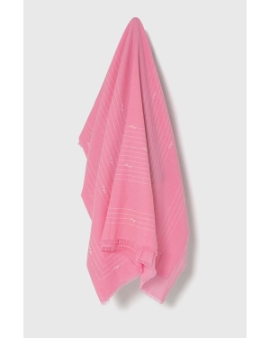 HUGO szal bawełniany kolor różowy wzorzysty