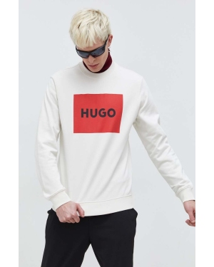 HUGO bluza bawełniana męska kolor biały z nadrukiem