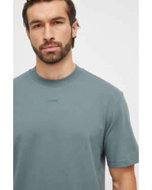 HUGO t-shirt bawełniany męski kolor zielony gładki