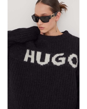 HUGO sweter wełniany damski kolor czarny ciepły