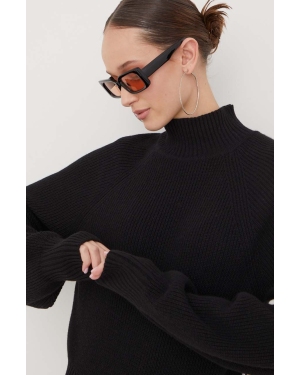 HUGO sweter z domieszką wełny damski kolor czarny lekki z golfem