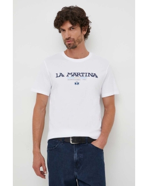 La Martina t-shirt bawełniany męski kolor biały z nadrukiem