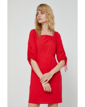Medicine sukienka z domieszką lnu kolor czerwony mini rozkloszowana
