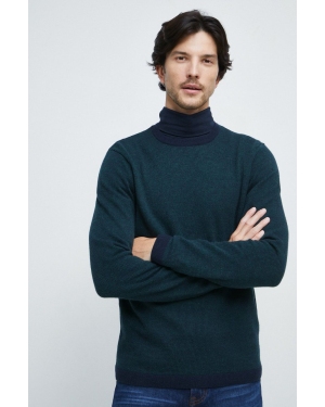Medicine sweter z domieszką wełny męski kolor turkusowy