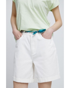 Medicine szorty jeansowe damskie kolor biały gładkie medium waist