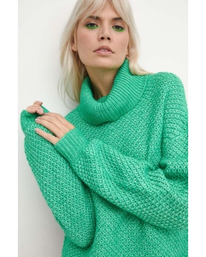 Medicine sweter damski kolor zielony ciepły z golfem