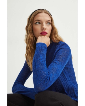 Medicine sweter damski kolor niebieski lekki z półgolfem