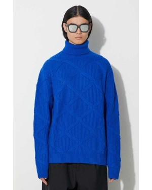 Samsoe Samsoe sweter wełniany kolor niebieski ciepły z golfem