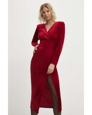 Answear Lab sukienka welurowa kolor czerwony maxi dopasowana