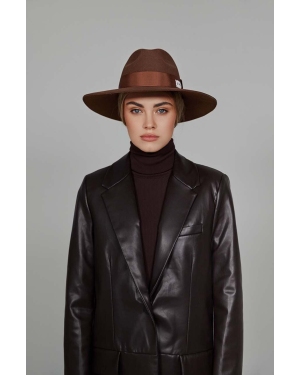 LE SH KA headwear kapelusz Brown Fedora kolor beżowy wełniany