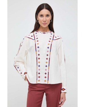 Weekend Max Mara bluzka bawełniana damska kolor beżowy z aplikacją