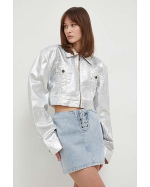 Rotate kurtka jeansowa damska kolor srebrny przejściowa oversize