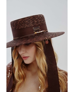 LE SH KA headwear kapelusz Brown Canotier kolor brązowy