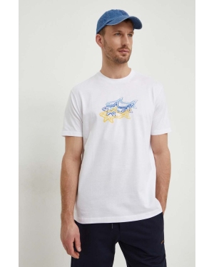Paul&Shark t-shirt bawełniany męski kolor biały z nadrukiem