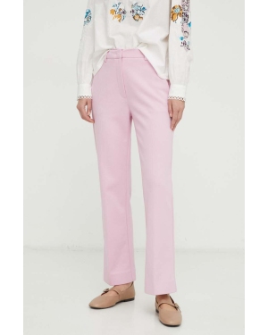 Weekend Max Mara spodnie damskie kolor różowy proste high waist
