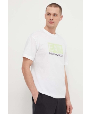 EA7 Emporio Armani t-shirt bawełniany męski kolor biały z nadrukiem