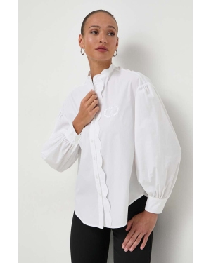 Twinset koszula bawełniana damska kolor biały relaxed ze stójką