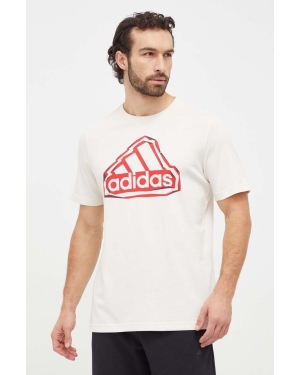 adidas t-shirt bawełniany męski kolor beżowy z nadrukiem IS2882