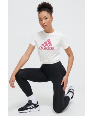 adidas t-shirt bawełniany damski kolor beżowy