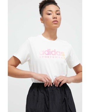 adidas t-shirt bawełniany damski kolor beżowy IR5890