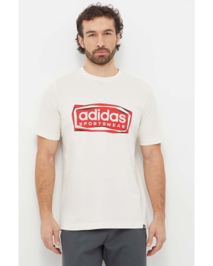 adidas t-shirt bawełniany męski kolor beżowy z nadrukiem IS2880