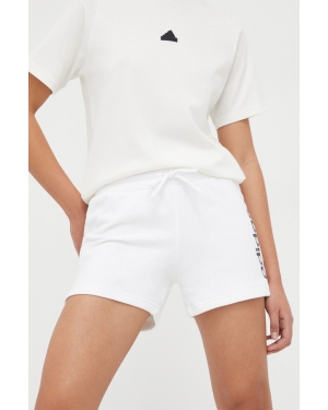 adidas szorty bawełniane kolor biały z nadrukiem high waist