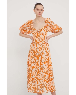 Billabong sukienka bawełniana kolor pomarańczowy midi rozkloszowana
