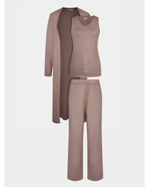 Selmark Komplet sweter i spodnie materiałowe Tricot P7777 Brązowy Regular Fit