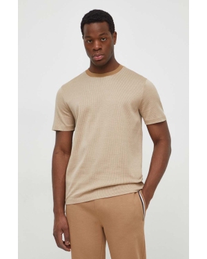 BOSS t-shirt bawełniany męski kolor beżowy gładki