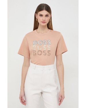 BOSS t-shirt bawełniany damski kolor beżowy
