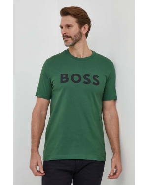 BOSS t-shirt bawełniany kolor zielony z nadrukiem 50495742