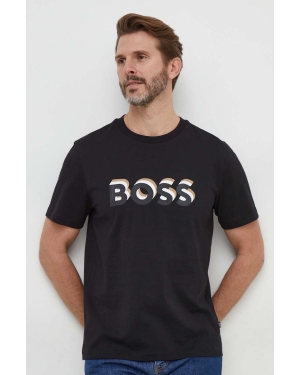 BOSS t-shirt bawełniany męski kolor czarny z nadrukiem
