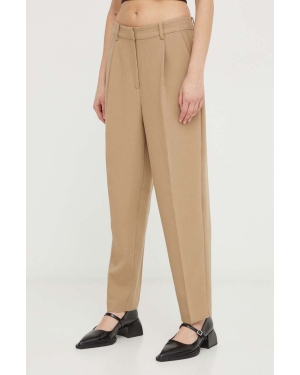 Bruuns Bazaar spodnie damskie kolor beżowy dopasowane high waist