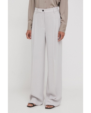 Calvin Klein spodnie damskie kolor szary szerokie high waist