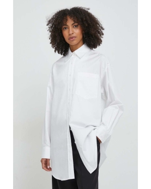 Calvin Klein koszula bawełniana damska kolor biały relaxed z kołnierzykiem klasycznym