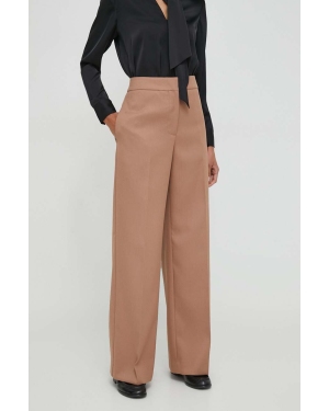 Calvin Klein spodnie damskie kolor beżowy proste high waist