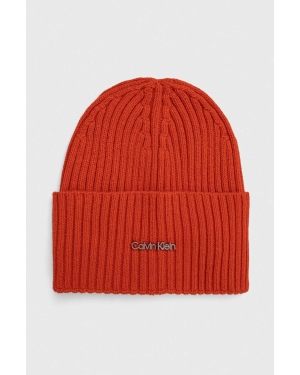 Calvin Klein czapka z domieszką wełny kolor pomarańczowy