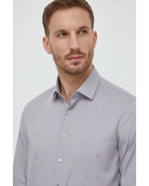 Calvin Klein koszula męska kolor szary slim z kołnierzykiem klasycznym