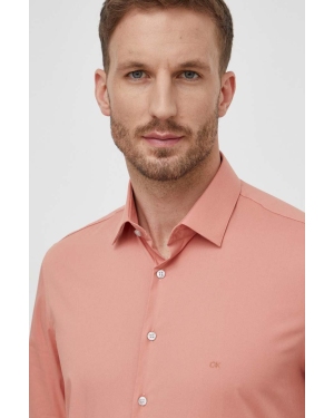Calvin Klein koszula męska kolor różowy slim z kołnierzykiem klasycznym