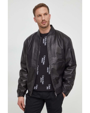 Calvin Klein kurtka skórzana męska kolor czarny przejściowa