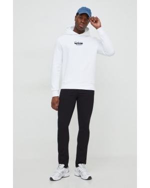 Calvin Klein bluza męska kolor biały z kapturem z nadrukiem