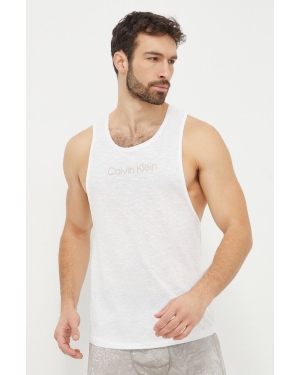 Calvin Klein t-shirt z domieszką lnu kolor biały