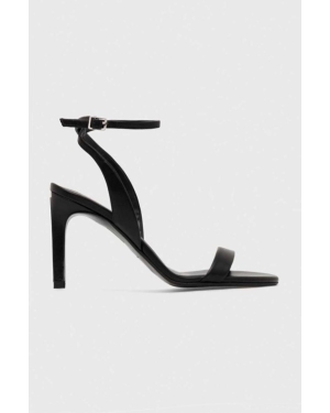 Calvin Klein sandały skórzane HEEL SANDAL 90 LTH kolor czarny HW0HW01945
