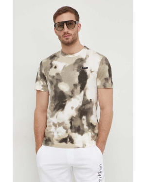 Calvin Klein t-shirt bawełniany męski kolor beżowy wzorzysty