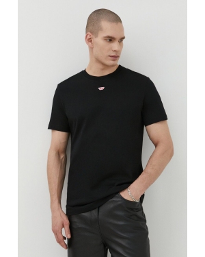 Diesel t-shirt bawełniany męski kolor czarny z aplikacją