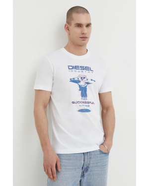 Diesel t-shirt bawełniany męski kolor biały z nadrukiem