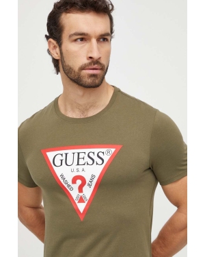 Guess t-shirt bawełniany męski kolor zielony z nadrukiem